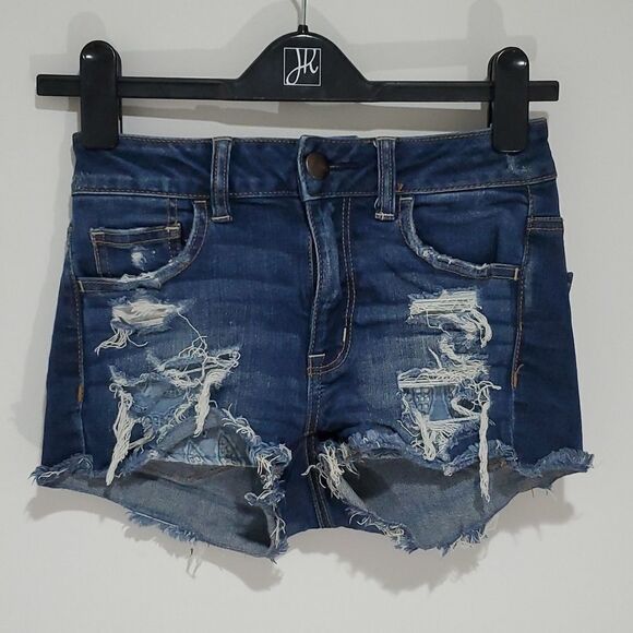 American Eagle super stretch size 0 high rise dark wash jean shorts - Picture 1 of 8